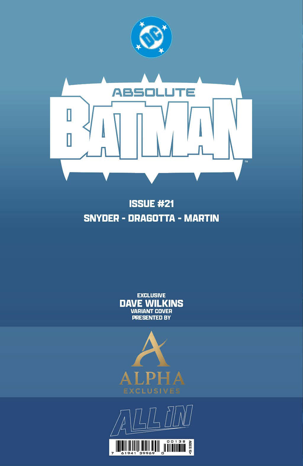 Back cover of Absolute Batman #21 Dave Wilkins HeroesCon Exclusive Close-Up Virgin Variant, DC Comics pre-order edition.