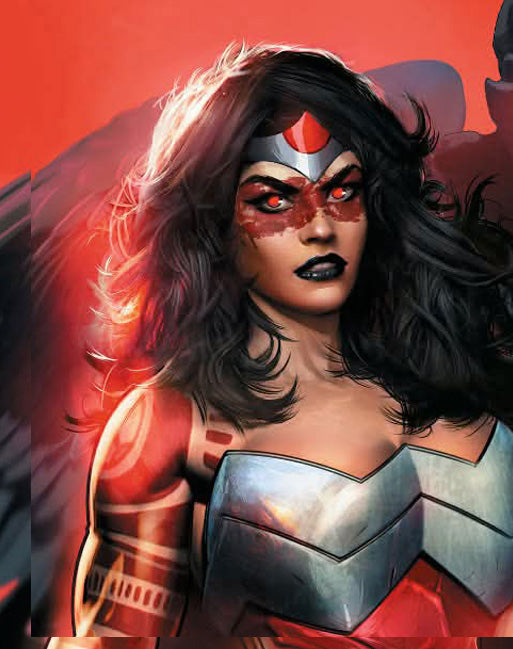 Close-up of Wonder Woman’s face from Absolute Wonder Woman #20 Dave Wilkins War Paint Virgin Variant featuring intense facial detail and dramatic war paint artwork.