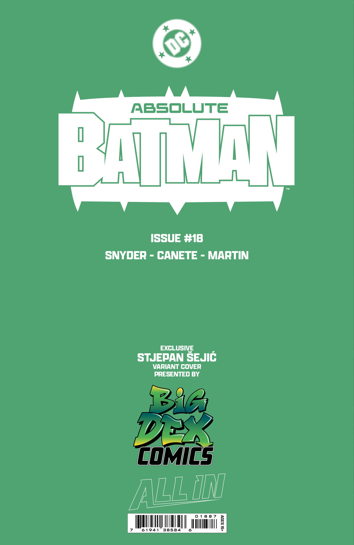 Absolute Batman #18 Big Dex Comics Exclusive Stjepan Sejic Foil Variant Back Cover Limited Edition