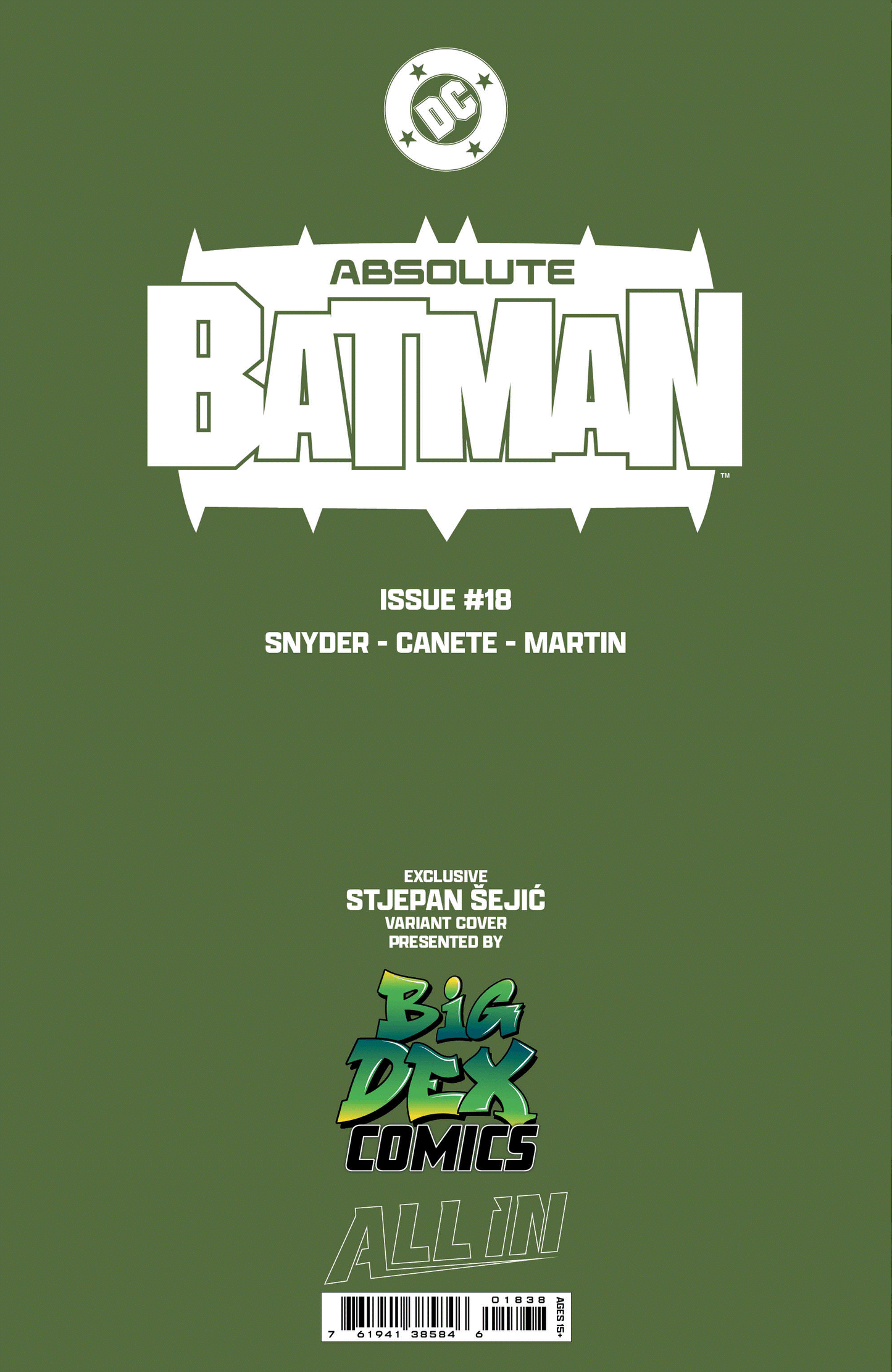 Absolute Batman #18 Big Dex Comics Exclusive Stjepan Sejic Trade Dress Back Cover DC Comic