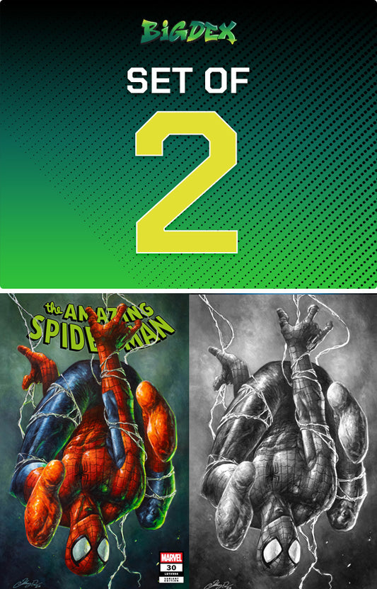 The Amazing Spider-Man #30 Johnny Desjardins HeroesCon Exclusive Variant Set including Virgin Variant and Trade Dress Variant covers.