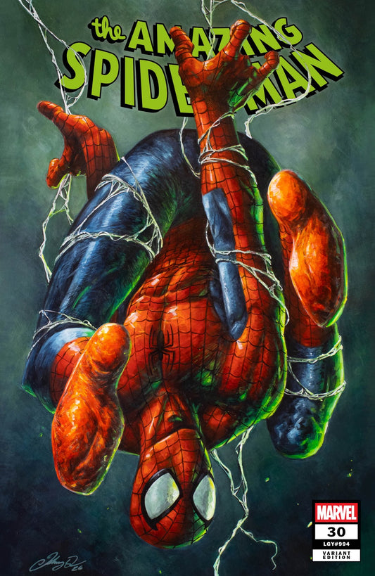 The Amazing Spider-Man #30 Johnny Desjardins HeroesCon Exclusive Trade Dress Variant Cover featuring Spider-Man artwork by Johnny Desjardins.