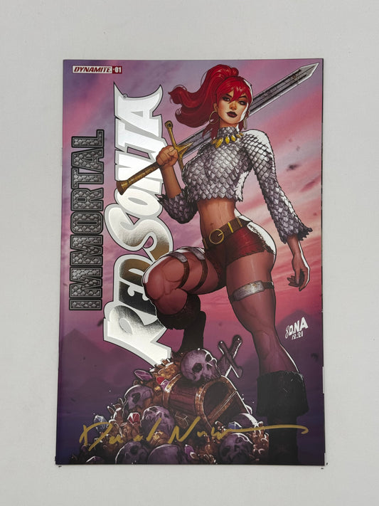 [SIGNED by David Nakayama] IMMORTAL RED SONJA #1 DAVID NAKAYAMA EXCLUSIVE FOIL STAMPED LOGO VAR (11/30/2022)