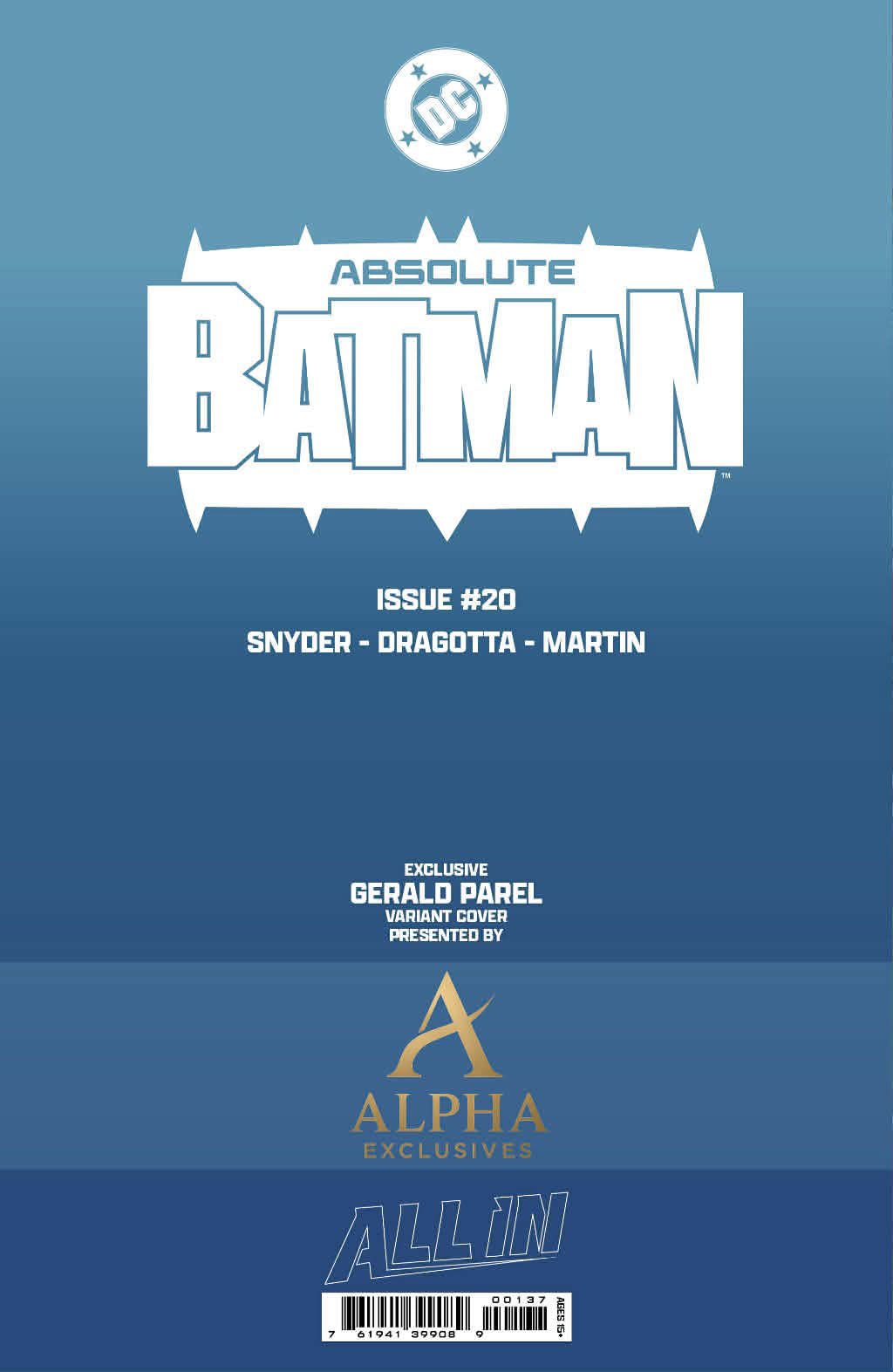 Full cover view of Absolute Batman #20 GERALD PAREL Exclusive Spot Foil Virgin Variant showcasing the complete foil-enhanced cover artwork by GERALD PAREL