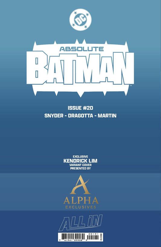 Back cover of Absolute Batman #20 Kendrick Lim Trade Dress Exclusive Variant DC Comics