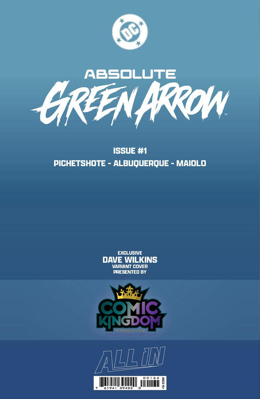 Back cover of Absolute Green Arrow #1 Dave Wilkins Big Dex Comics Exclusive Trade Dress variant