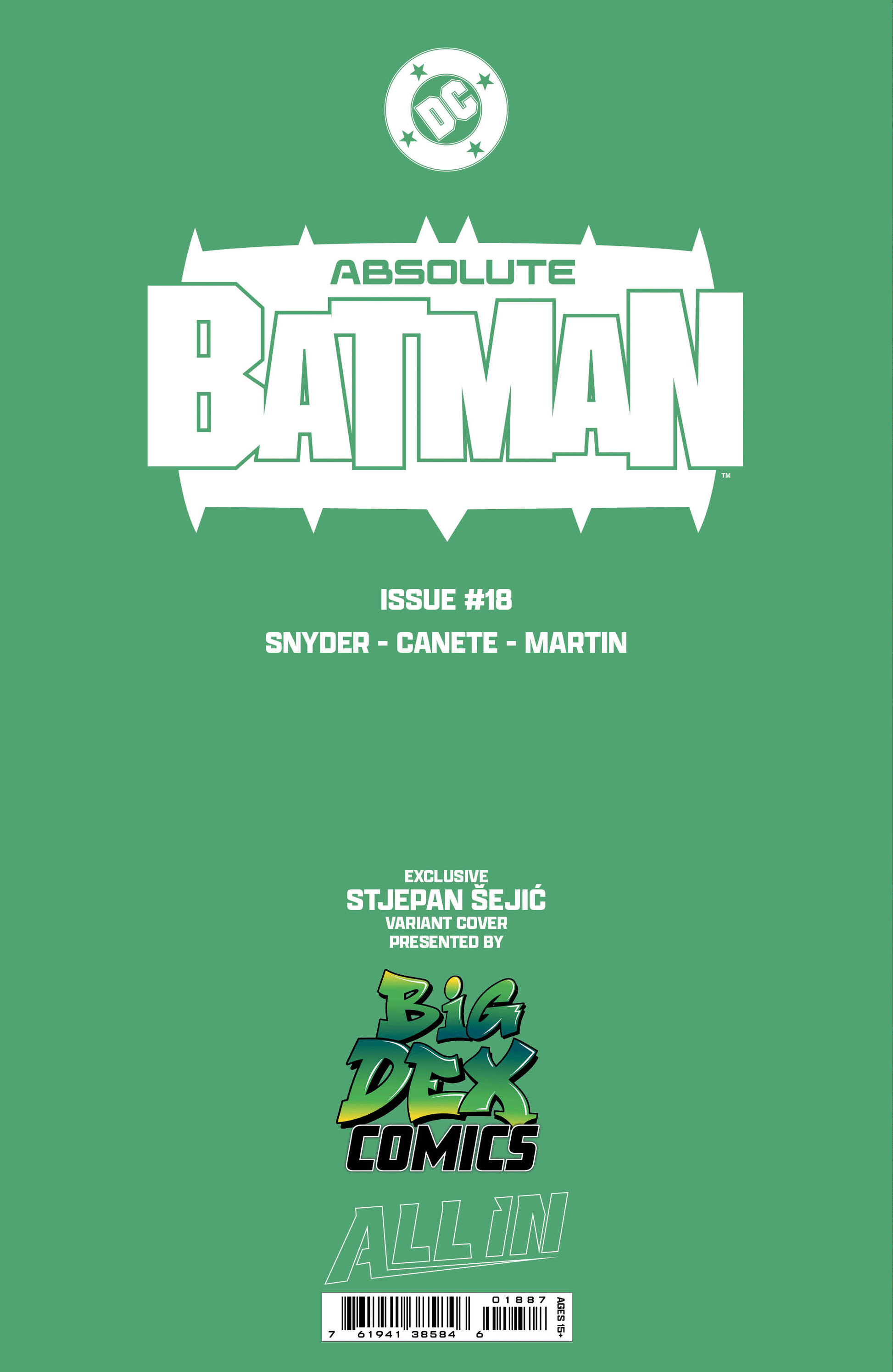 Absolute Batman #18 Big Dex Comics Exclusive Stjepan Sejic Foil Variant Back Cover Limited Edition