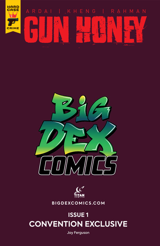 Gun Honey #1 Jay Ferguson Big Dex MegaCon Exclusive Violet Virgin Variant back cover design limited edition MegaCon exclusive from Big Dex Comics published by Titan Comics