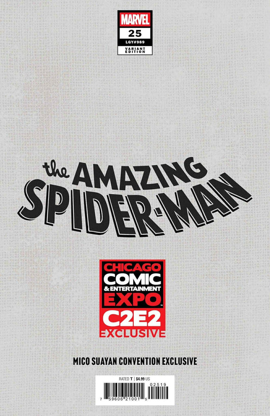 Spider-Man #25 Mico Suayan Big Dex Comics C2E2 Exclusive Trade Dress Variant back cover showcasing design and publisher details