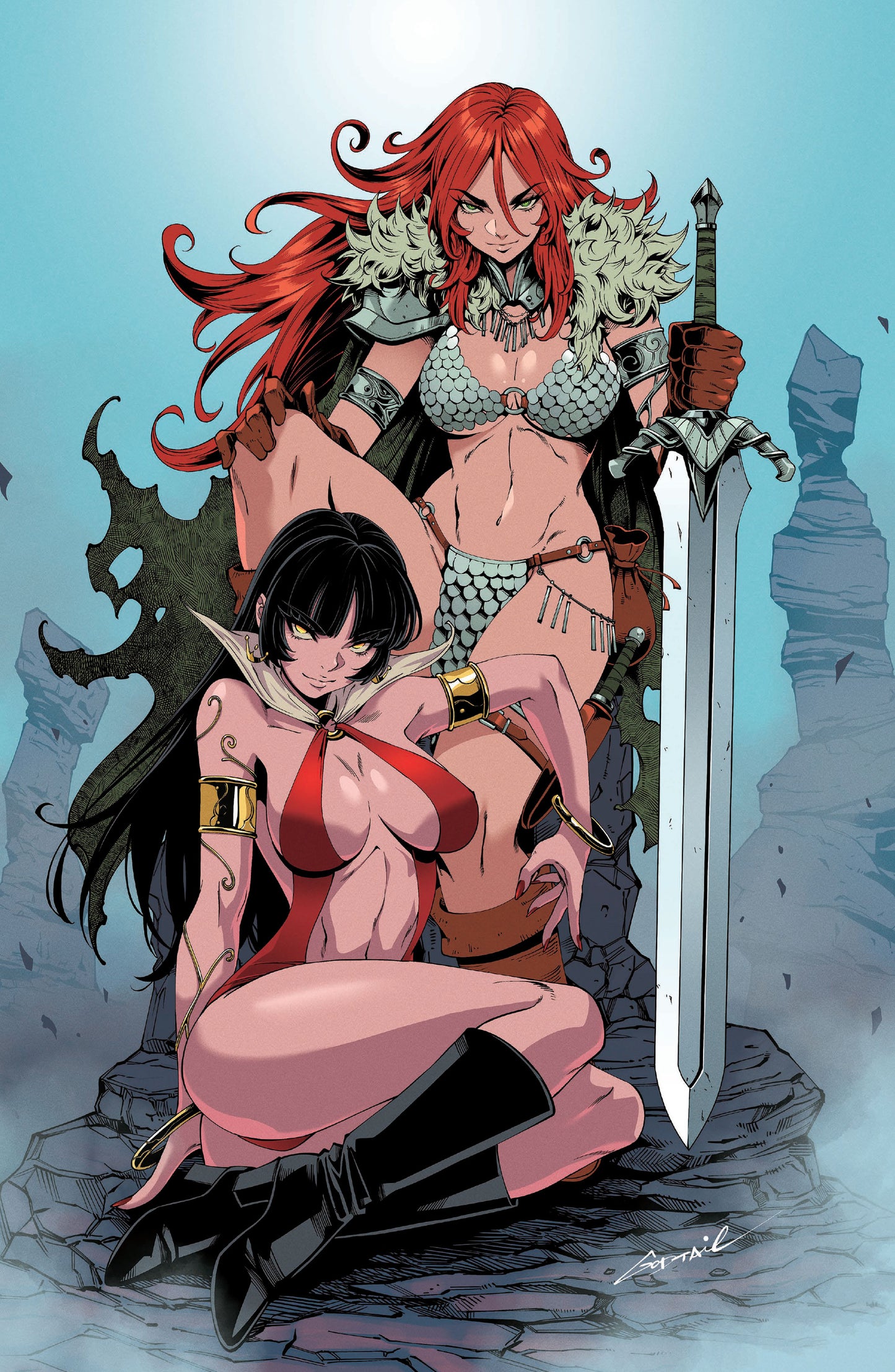 Vampirella vs. Red Sonja: Red City #1 GODTAIL Blue Virgin Variant comic book cover