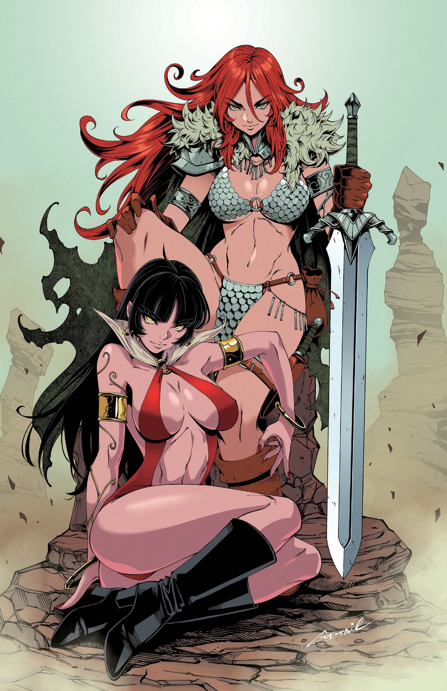 Vampirella vs. Red Sonja Red City #1 GODTAIL Silver Virgin Variant comic book cover